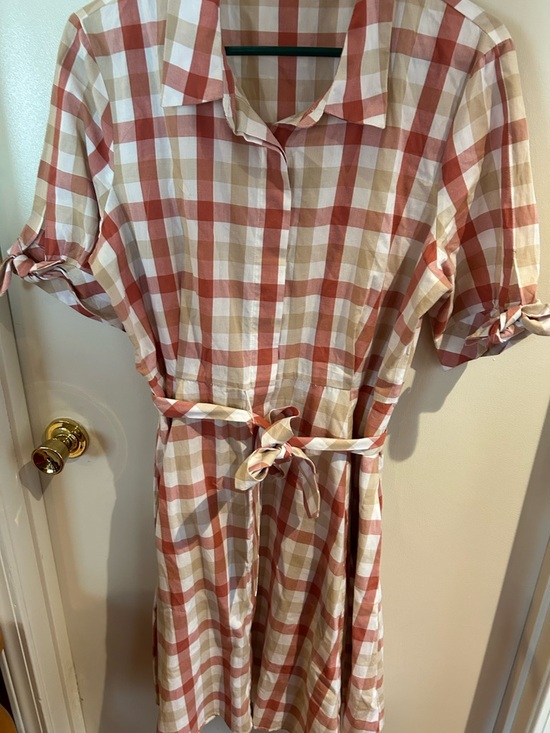 Calvin Klein Dresses & Skirts - Casual Check Shirt Dress in Rust & Cream